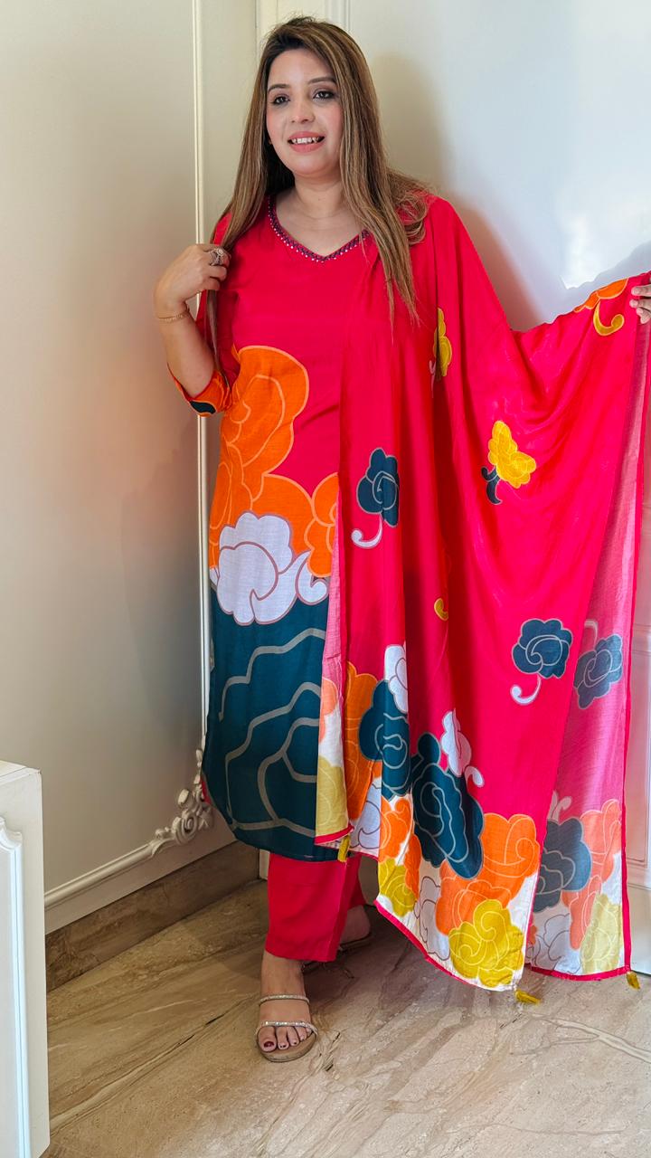 Gulzaar Maslin Suit Set-Pink & Blue